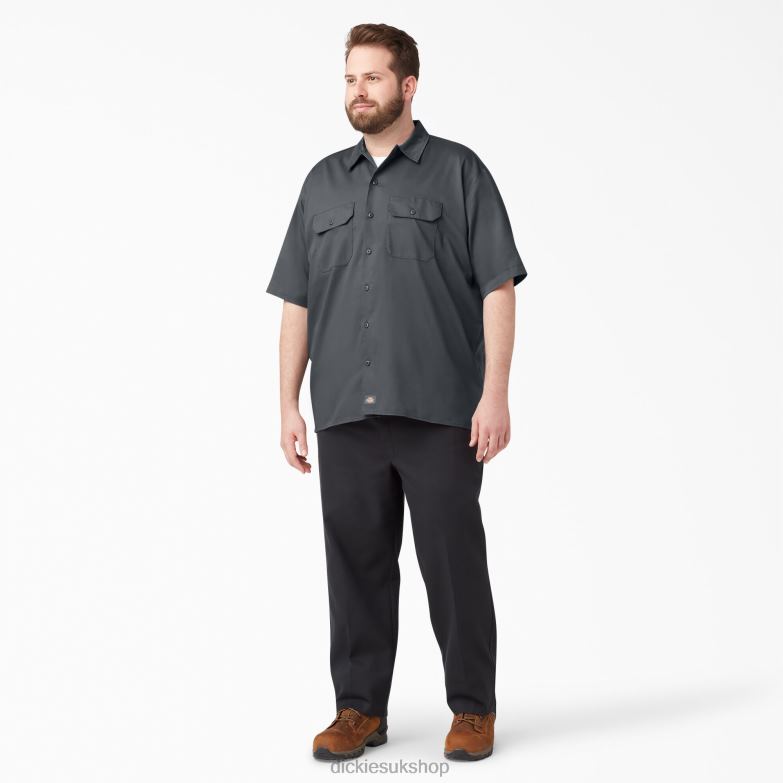 Relaxed Fit Short Sleeve Work Shirt Men Dickies Charcoal Gray (CH) 88T84597 Work Apparel