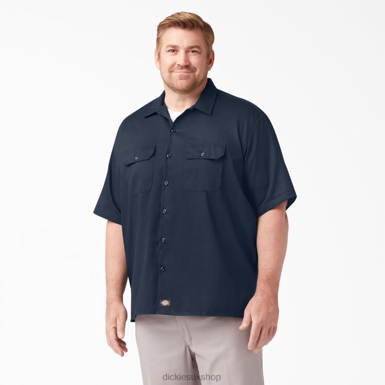 Relaxed Fit Short Sleeve Work Shirt Men Dickies Dark Navy (DN) 88T84598 Work Apparel