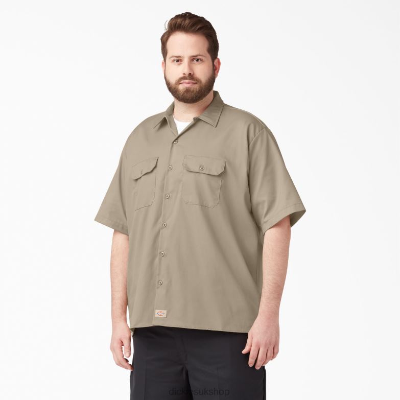 Relaxed Fit Short Sleeve Work Shirt Men Dickies Desert Sand (DS) 88T84599 Work Apparel