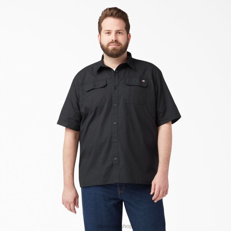 Short Sleeve Ripstop Work Shirt Men Dickies Rinsed Black (RBK) 88T84644 Work Apparel