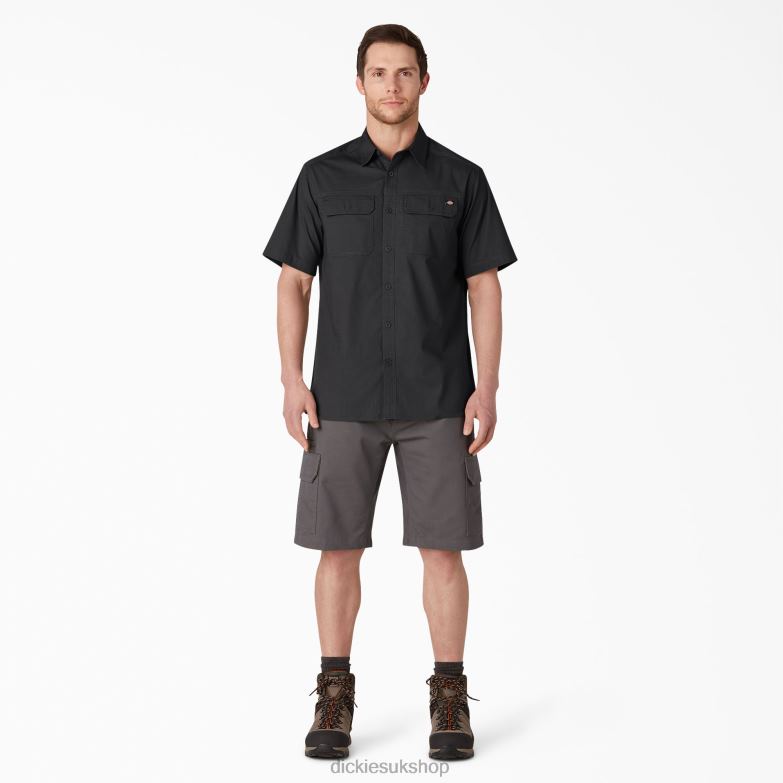 Short Sleeve Ripstop Work Shirt Men Dickies Rinsed Black (RBK) 88T84644 Work Apparel