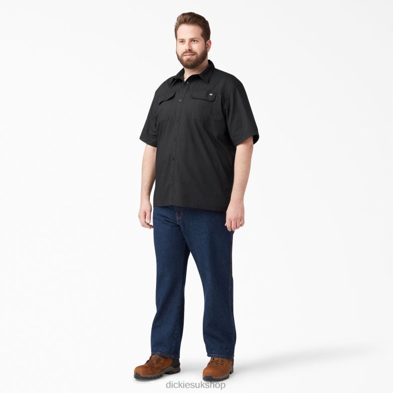 Short Sleeve Ripstop Work Shirt Men Dickies Rinsed Black (RBK) 88T84644 Work Apparel