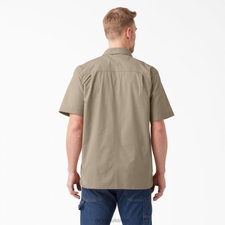 Short Sleeve Ripstop Work Shirt Men Dickies Rinsed Desert Sand (RDS) 88T84645 Work Apparel