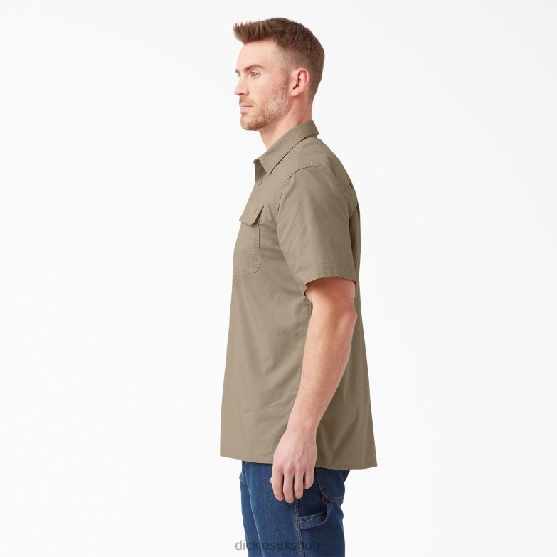 Short Sleeve Ripstop Work Shirt Men Dickies Rinsed Desert Sand (RDS) 88T84645 Work Apparel