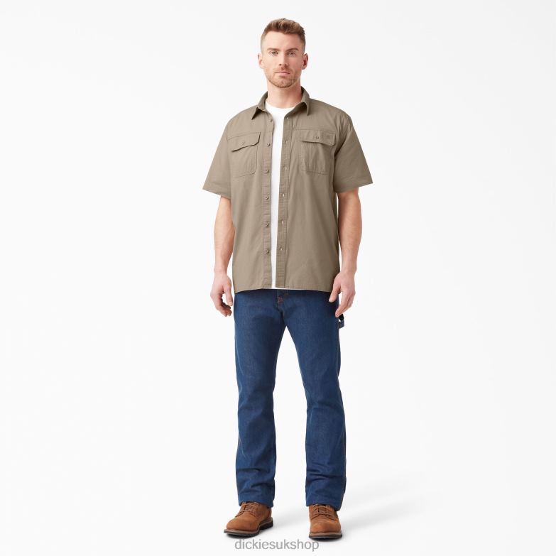 Short Sleeve Ripstop Work Shirt Men Dickies Rinsed Desert Sand (RDS) 88T84645 Work Apparel
