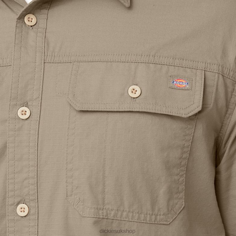 Short Sleeve Ripstop Work Shirt Men Dickies Rinsed Desert Sand (RDS) 88T84645 Work Apparel