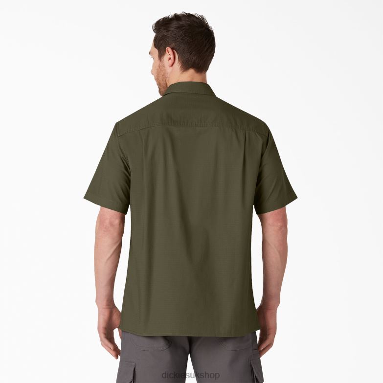 Short Sleeve Ripstop Work Shirt Men Dickies Rinsed Military Green (RML) 88T84646 Work Apparel
