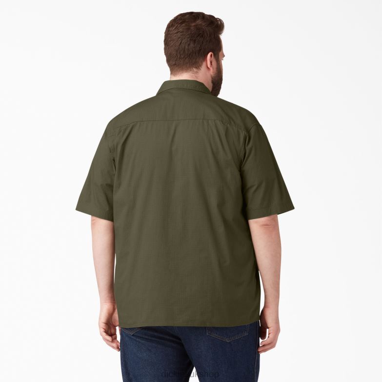 Short Sleeve Ripstop Work Shirt Men Dickies Rinsed Military Green (RML) 88T84646 Work Apparel