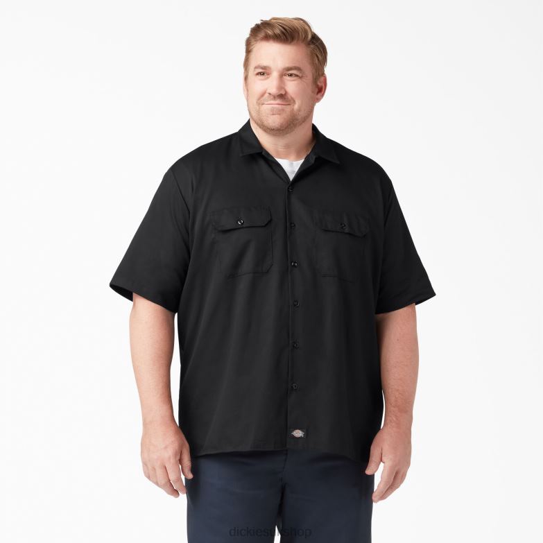 Short Sleeve Work Shirt Men Dickies Black (BK) 88T84486 Work Apparel
