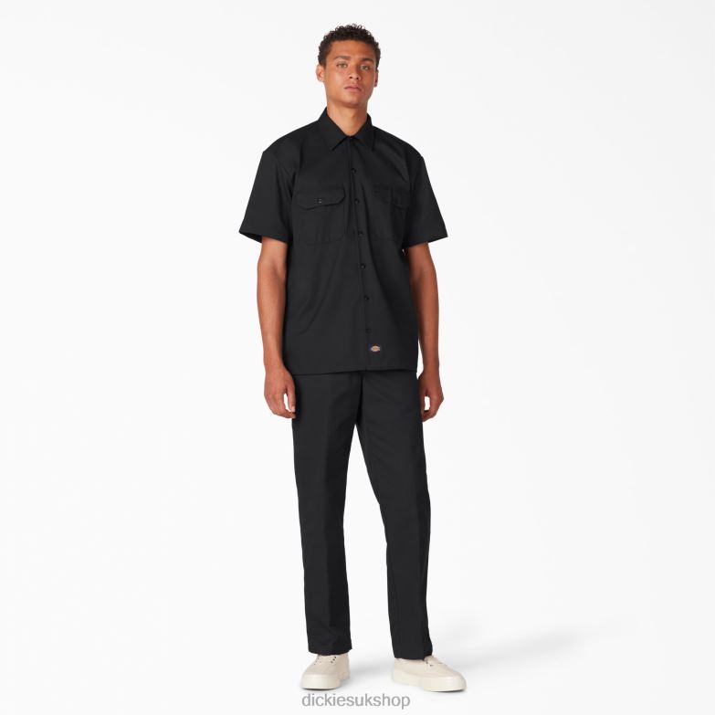 Short Sleeve Work Shirt Men Dickies Black (BK) 88T84486 Work Apparel