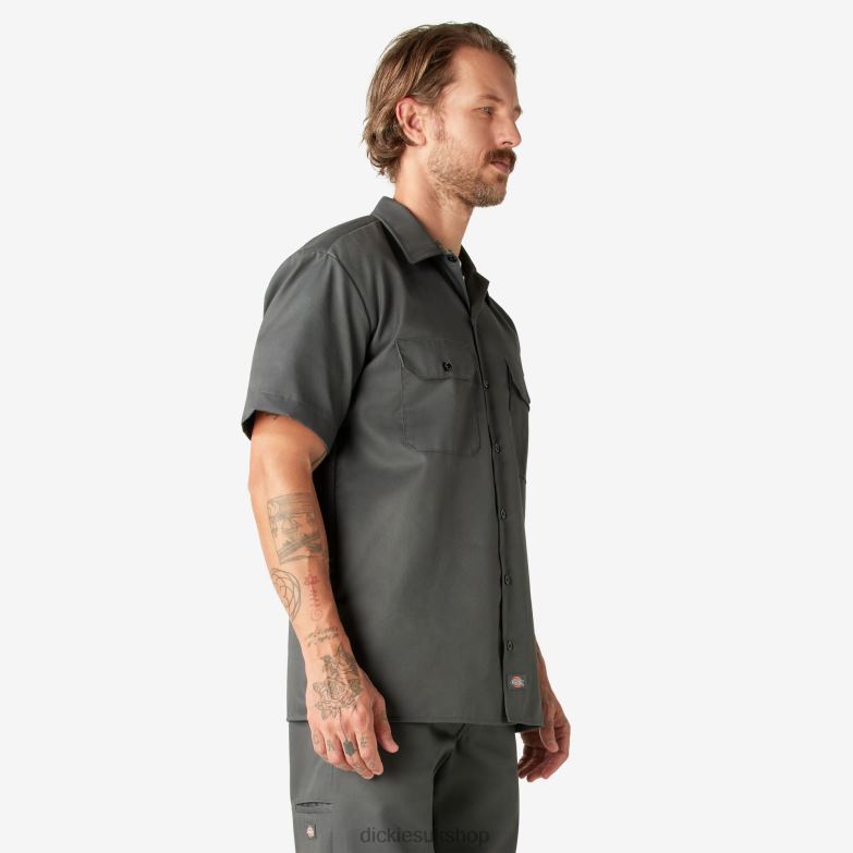 Short Sleeve Work Shirt Men Dickies Charcoal Gray (CH) 88T84487 Work Apparel