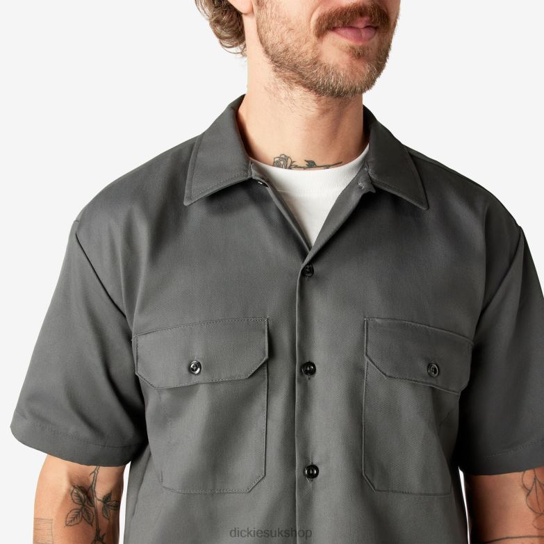 Short Sleeve Work Shirt Men Dickies Charcoal Gray (CH) 88T84487 Work Apparel