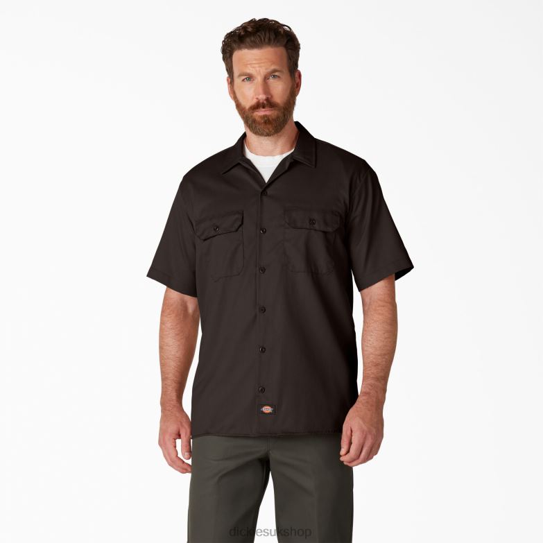 Short Sleeve Work Shirt Men Dickies Dark Brown (DB) 88T84488 Work Apparel