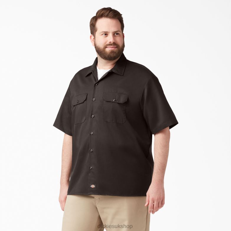Short Sleeve Work Shirt Men Dickies Dark Brown (DB) 88T84488 Work Apparel