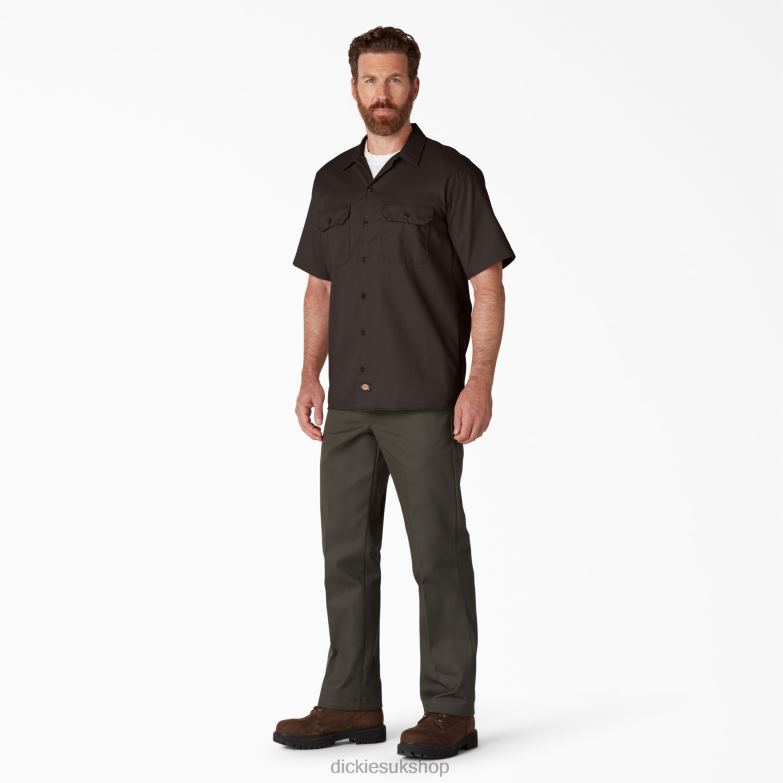 Short Sleeve Work Shirt Men Dickies Dark Brown (DB) 88T84488 Work Apparel
