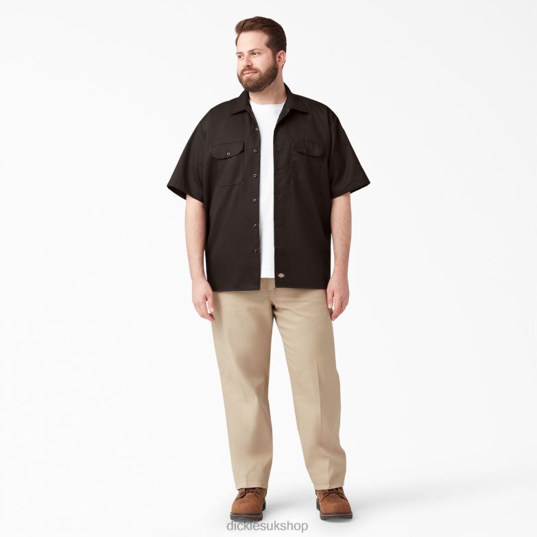 Short Sleeve Work Shirt Men Dickies Dark Brown (DB) 88T84488 Work Apparel