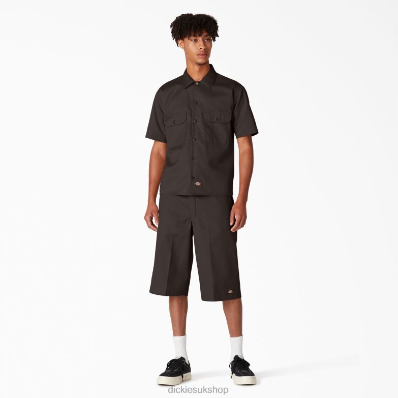 Short Sleeve Work Shirt Men Dickies Dark Brown (DB) 88T84488 Work Apparel