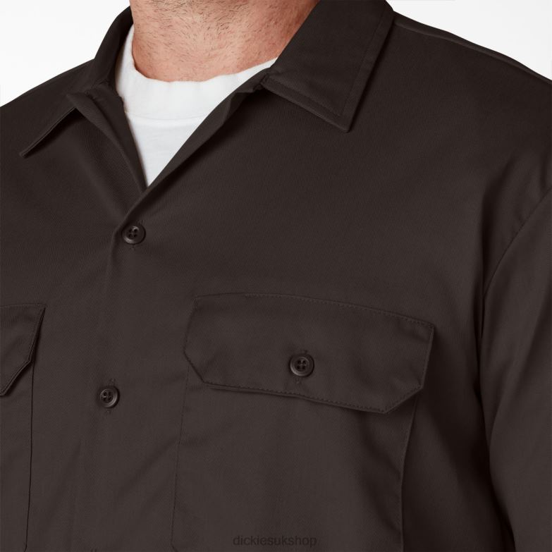 Short Sleeve Work Shirt Men Dickies Dark Brown (DB) 88T84488 Work Apparel