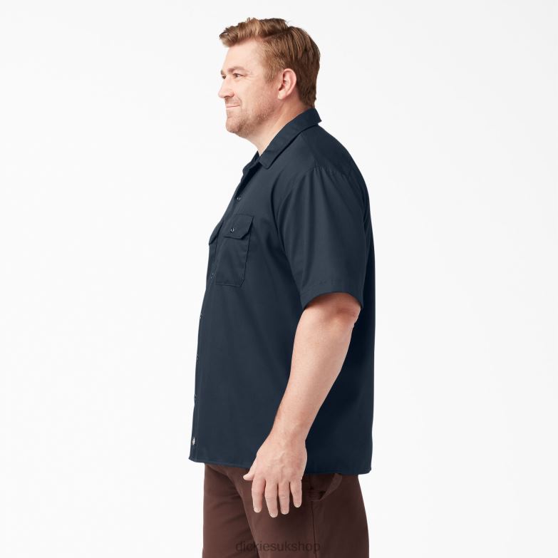 Short Sleeve Work Shirt Men Dickies Dark Navy (DN) 88T84489 Work Apparel