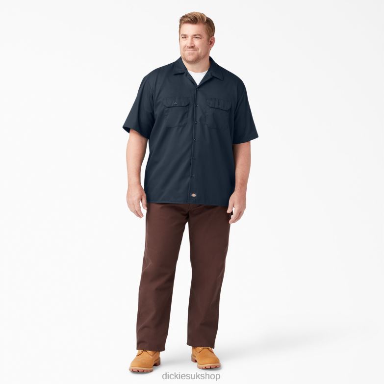 Short Sleeve Work Shirt Men Dickies Dark Navy (DN) 88T84489 Work Apparel