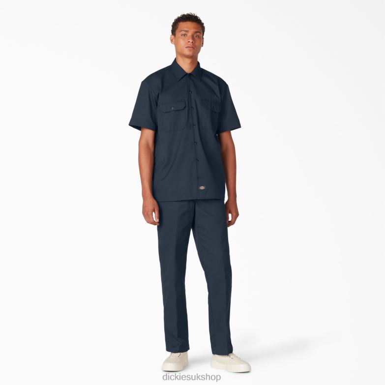 Short Sleeve Work Shirt Men Dickies Dark Navy (DN) 88T84489 Work Apparel