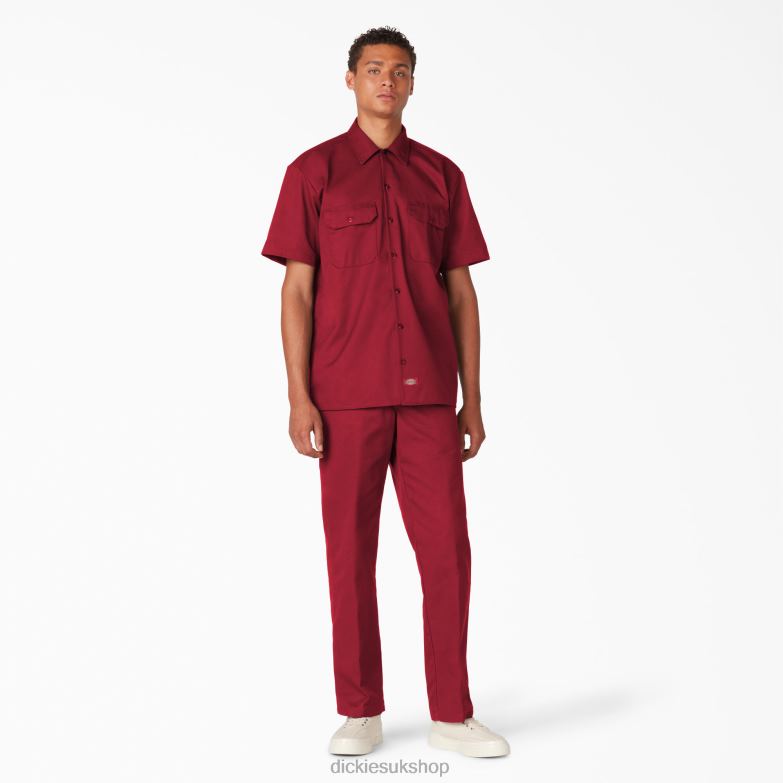 Short Sleeve Work Shirt Men Dickies English Red (ER) 88T84492 Work Apparel