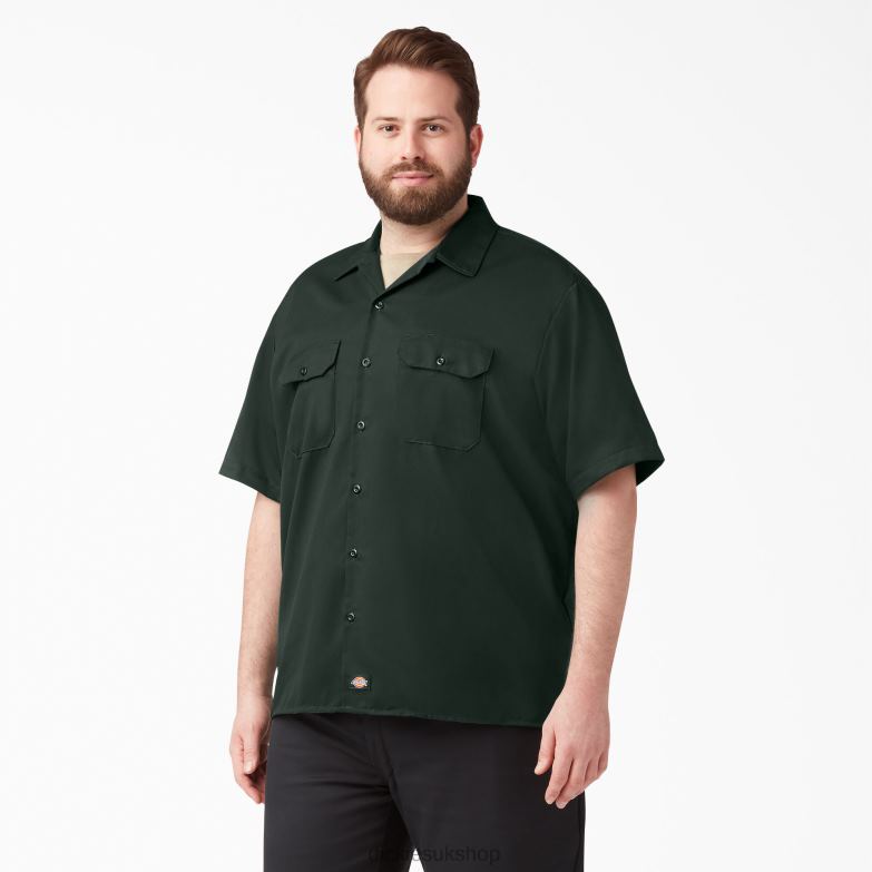 Short Sleeve Work Shirt Men Dickies Hunter Green (GH) 88T84493 Work Apparel