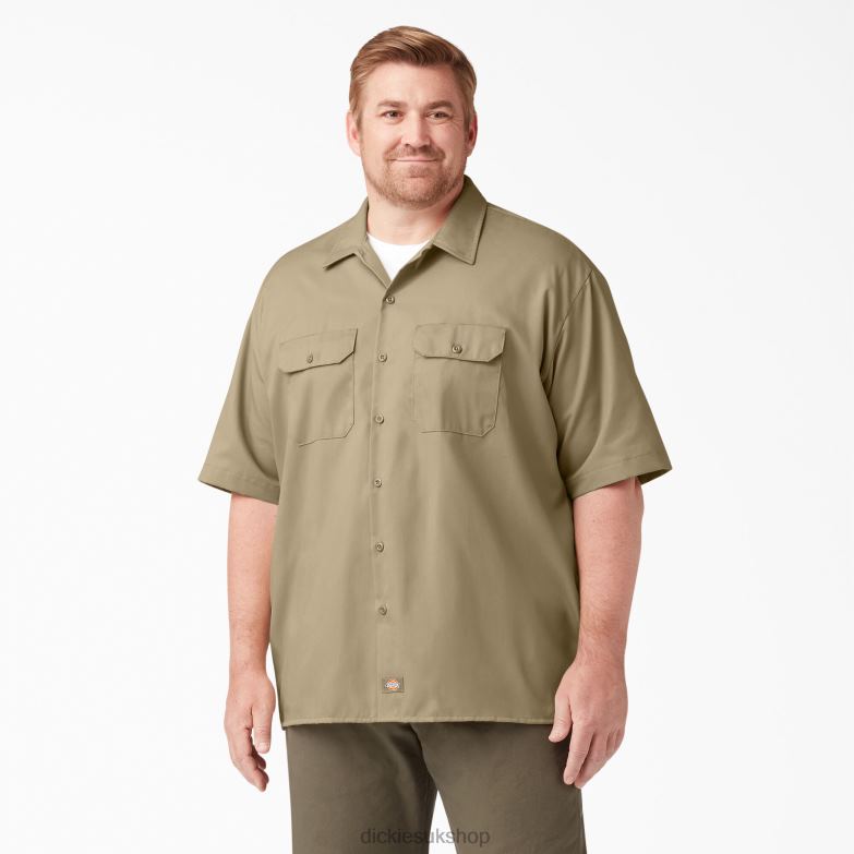Short Sleeve Work Shirt Men Dickies Khaki (KH) 88T84495 Work Apparel