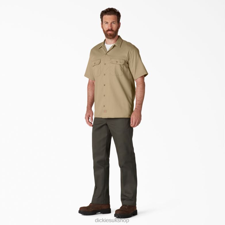 Short Sleeve Work Shirt Men Dickies Khaki (KH) 88T84495 Work Apparel