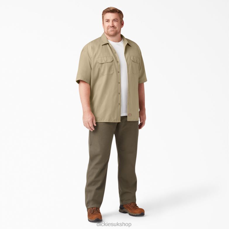 Short Sleeve Work Shirt Men Dickies Khaki (KH) 88T84495 Work Apparel