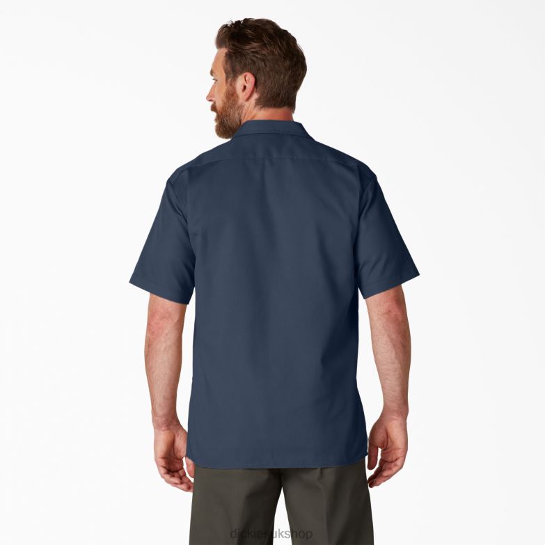 Short Sleeve Work Shirt Men Dickies Navy Blue (NV) 88T84497 Work Apparel
