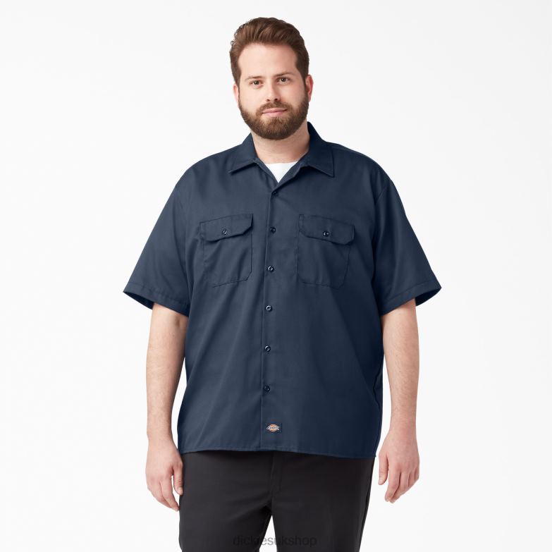 Short Sleeve Work Shirt Men Dickies Navy Blue (NV) 88T84497 Work Apparel