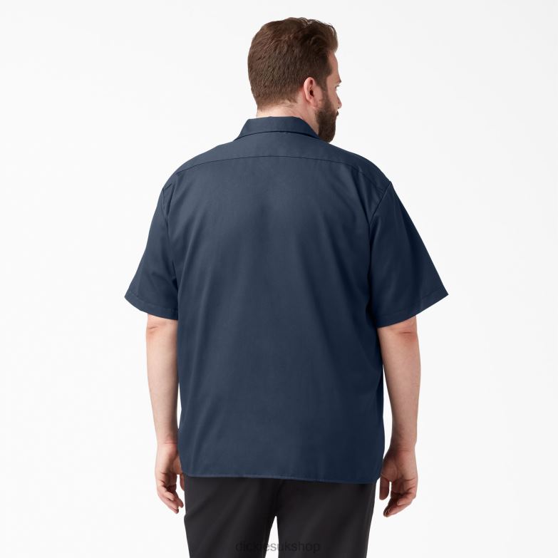Short Sleeve Work Shirt Men Dickies Navy Blue (NV) 88T84497 Work Apparel