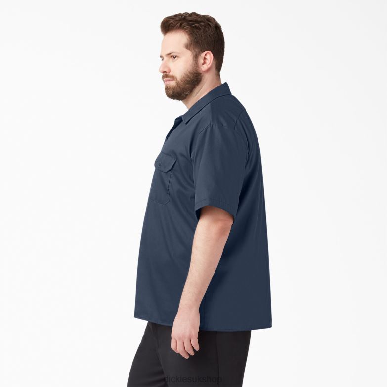 Short Sleeve Work Shirt Men Dickies Navy Blue (NV) 88T84497 Work Apparel