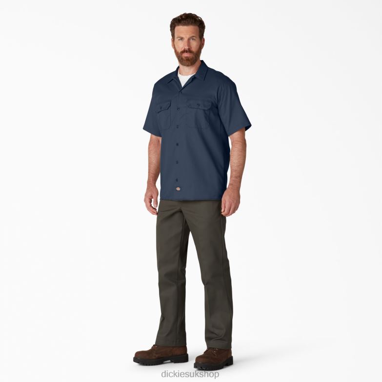 Short Sleeve Work Shirt Men Dickies Navy Blue (NV) 88T84497 Work Apparel