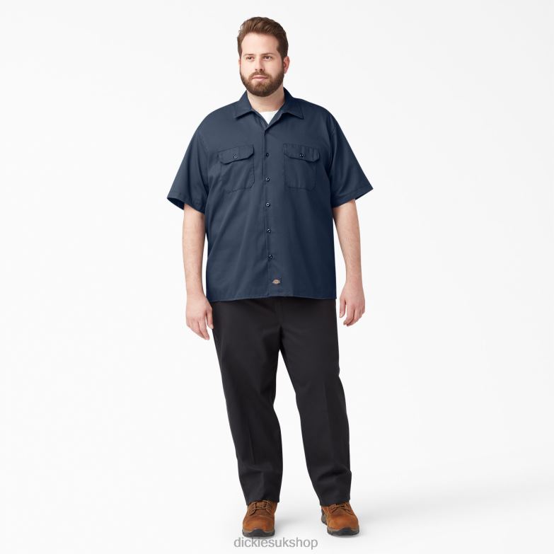 Short Sleeve Work Shirt Men Dickies Navy Blue (NV) 88T84497 Work Apparel