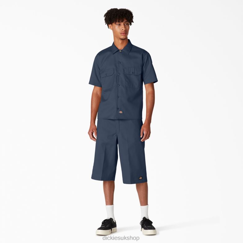 Short Sleeve Work Shirt Men Dickies Navy Blue (NV) 88T84497 Work Apparel