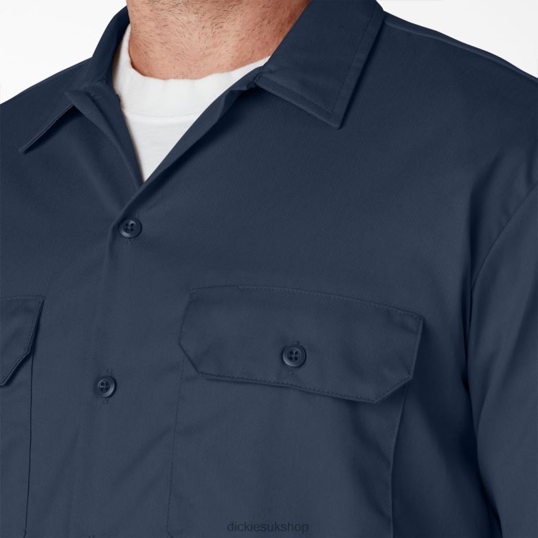 Short Sleeve Work Shirt Men Dickies Navy Blue (NV) 88T84497 Work Apparel