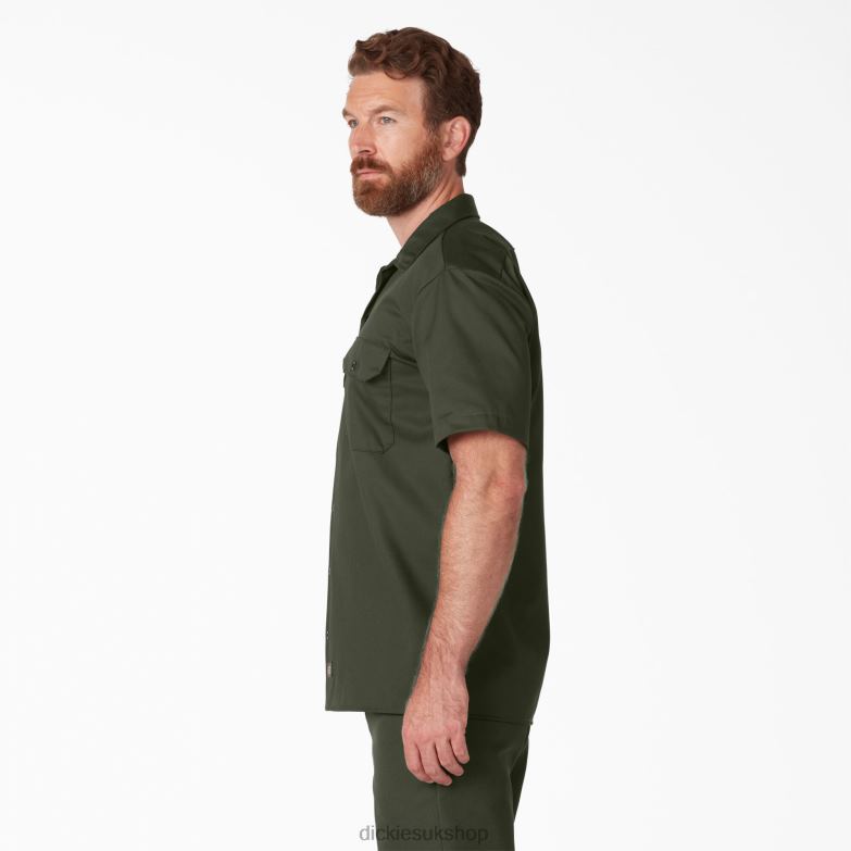 Short Sleeve Work Shirt Men Dickies Olive Green (OG) 88T84498 Work Apparel