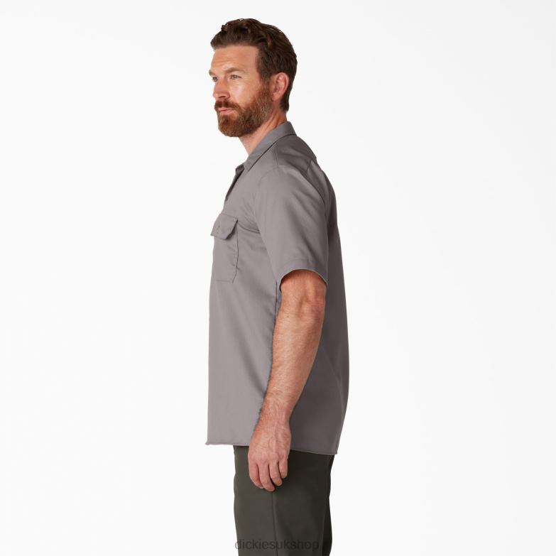 Short Sleeve Work Shirt Men Dickies Silver (SV) 88T84500 Work Apparel