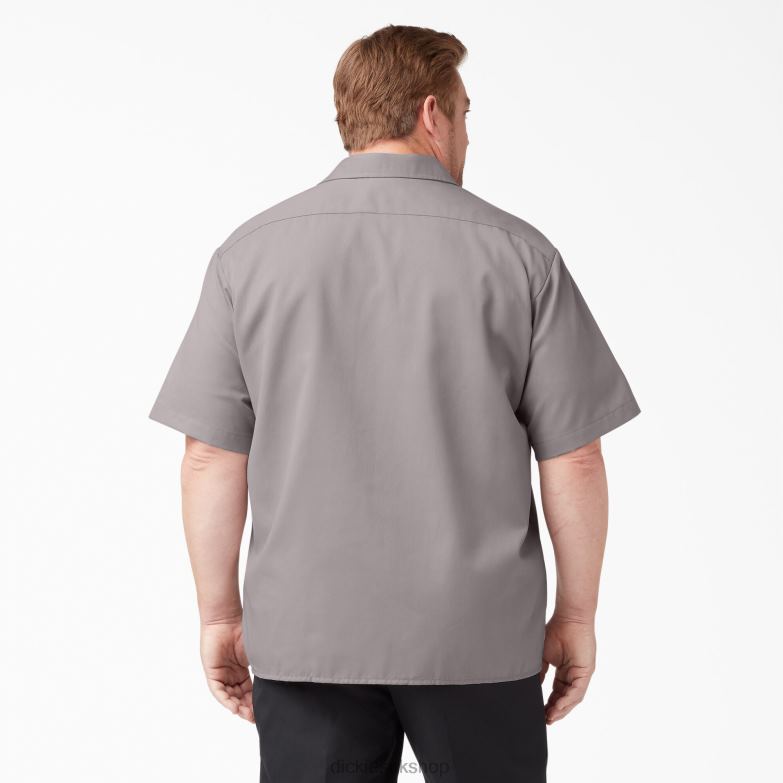 Short Sleeve Work Shirt Men Dickies Silver (SV) 88T84500 Work Apparel