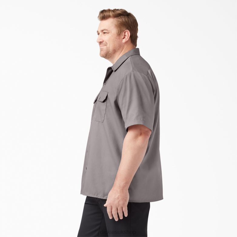 Short Sleeve Work Shirt Men Dickies Silver (SV) 88T84500 Work Apparel