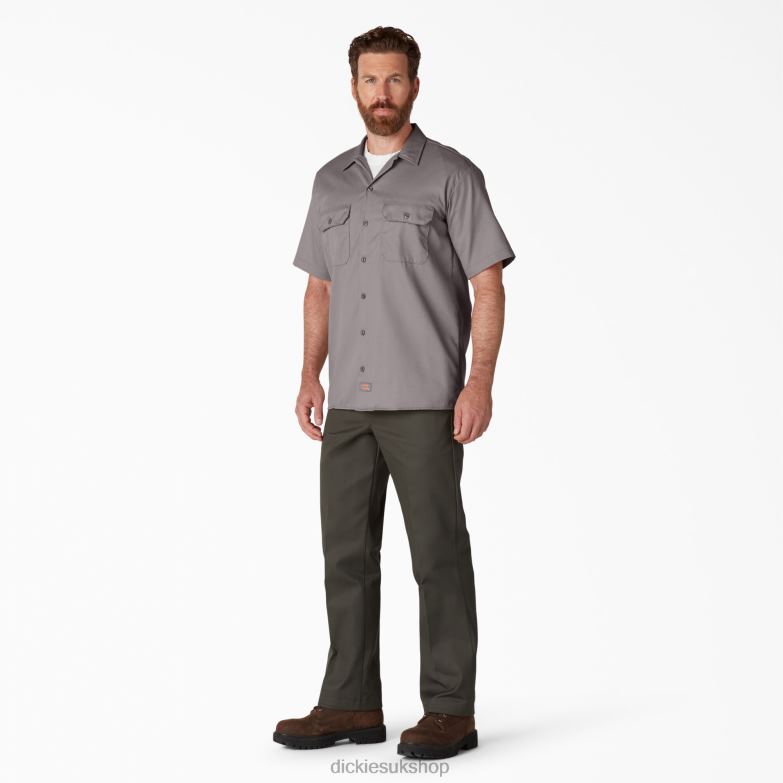 Short Sleeve Work Shirt Men Dickies Silver (SV) 88T84500 Work Apparel