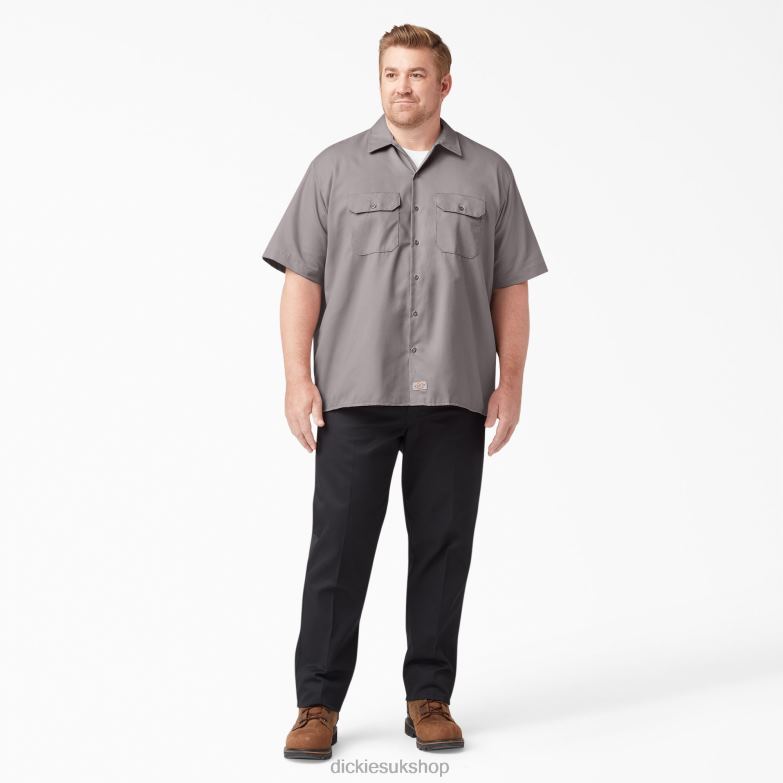 Short Sleeve Work Shirt Men Dickies Silver (SV) 88T84500 Work Apparel