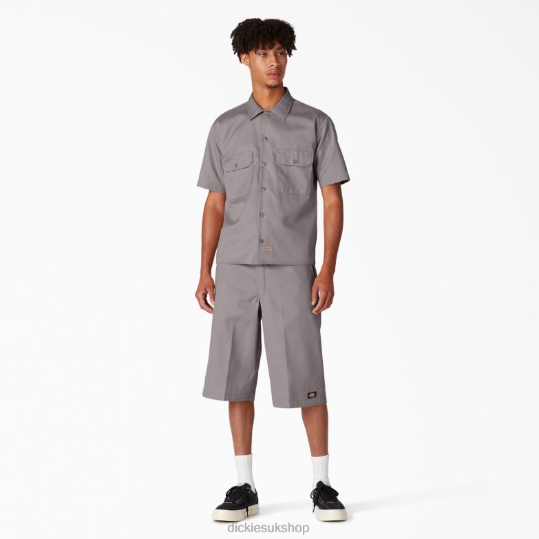 Short Sleeve Work Shirt Men Dickies Silver (SV) 88T84500 Work Apparel
