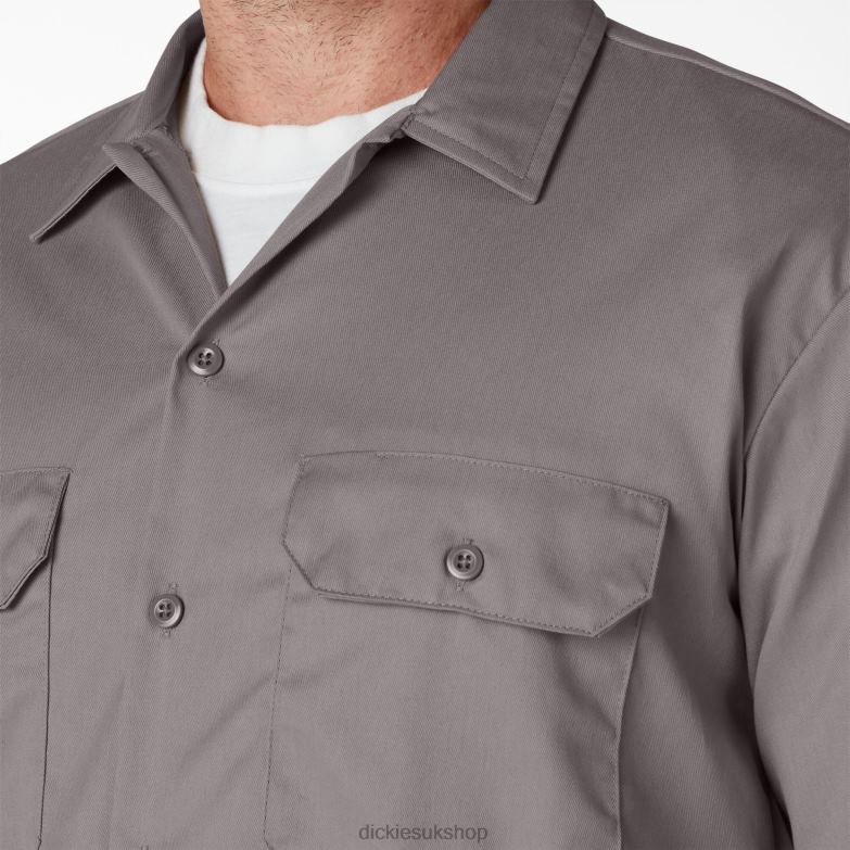 Short Sleeve Work Shirt Men Dickies Silver (SV) 88T84500 Work Apparel