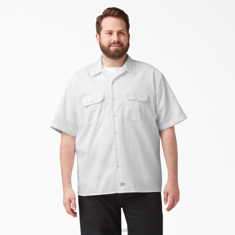 Short Sleeve Work Shirt Men Dickies White (WH) 88T84502 Work Apparel