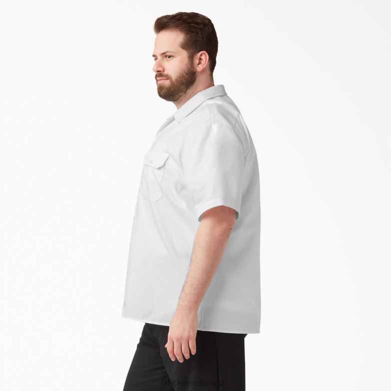 Short Sleeve Work Shirt Men Dickies White (WH) 88T84502 Work Apparel