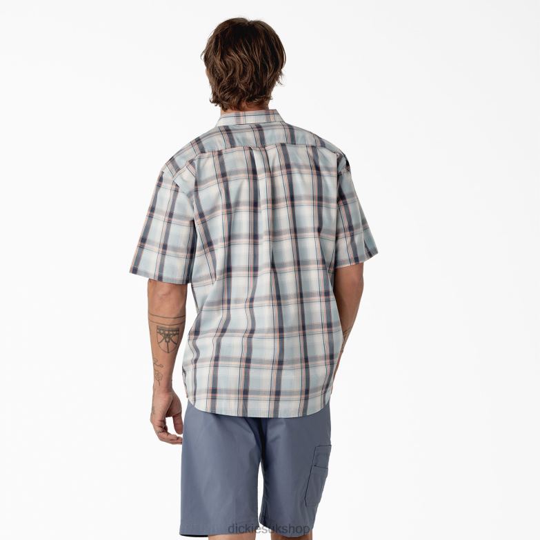 Short Sleeve Woven Shirt Men Dickies Clear Blue High Plains Plaid (A2T) 88T84624 Work Apparel
