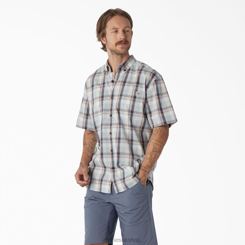 Short Sleeve Woven Shirt Men Dickies Clear Blue High Plains Plaid (A2T) 88T84624 Work Apparel